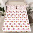 thumbnail image 2 of Homewish Girly Pink Strawberry Queen Sheet Sets for Kids, Cute Love Heart Flat Sheet, Cartoon Ribbon Bowknot Queen Fitted Sheet, Microfiber Bedroom Decor, 4 Pieces, 2 of 7