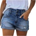 thumbnail image 1 of Pantalones cortos de mezclilla con bolsillos elásticos de cintura media de verano para mujer Fridja  fhjkhfk459390, 1 of 9