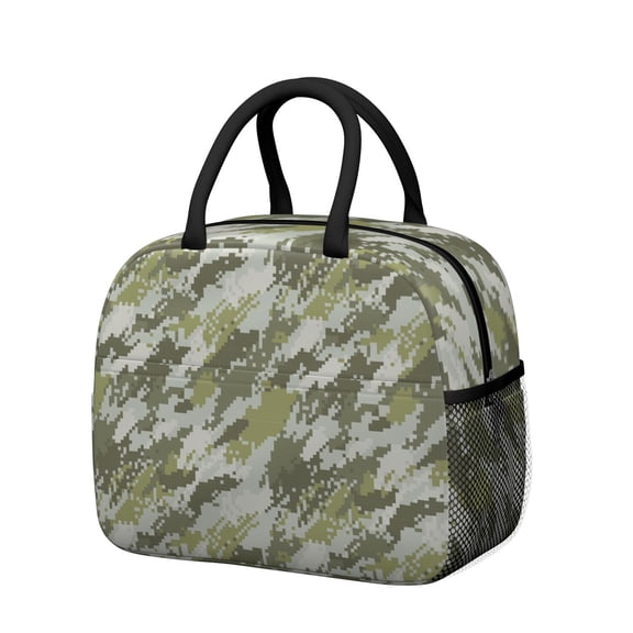 Insulated Lunch Bag for Women, Floral Print Oxford Fabric Lunch Box, Leakproof Thermal Cooler Tote for Work, School & Picnic, Camo, Camouflage Print