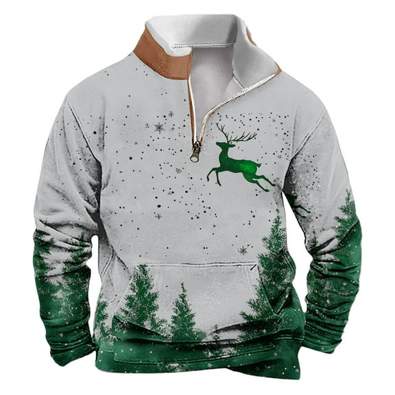 successthop Mens Christmas Sweatshirts Graphic Quarter Zip Long Sleeve Sweaters Pullover Tops with Pocket Streetwear 2XL