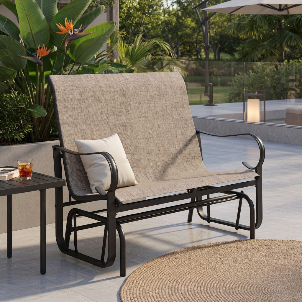 Hommoo 2-Person Outdoor Glider Bench with High Backrest, Metal Patio Swing Seat for Porch, Balcony & Garden, Gray