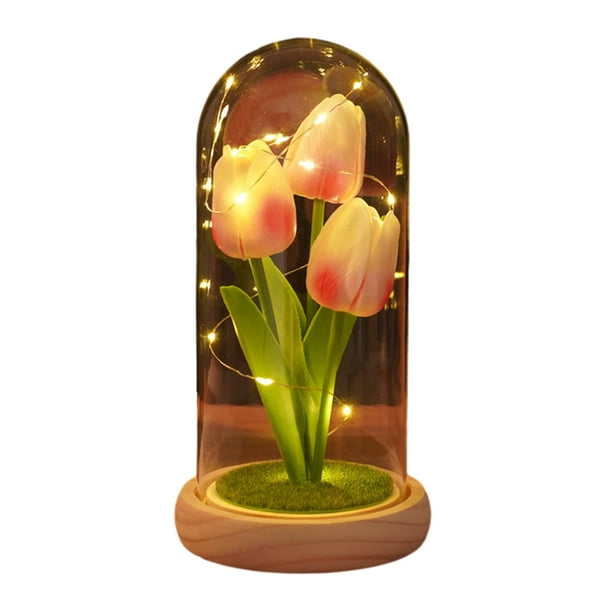 Yhmxh Utensilios de cocina Lámpara de noche con tulipanes, hecha a mano, ingeniosa lámpara de mesa para dormitorio con flores, ideal para niños, niñas y parejas. Muebles para cocina