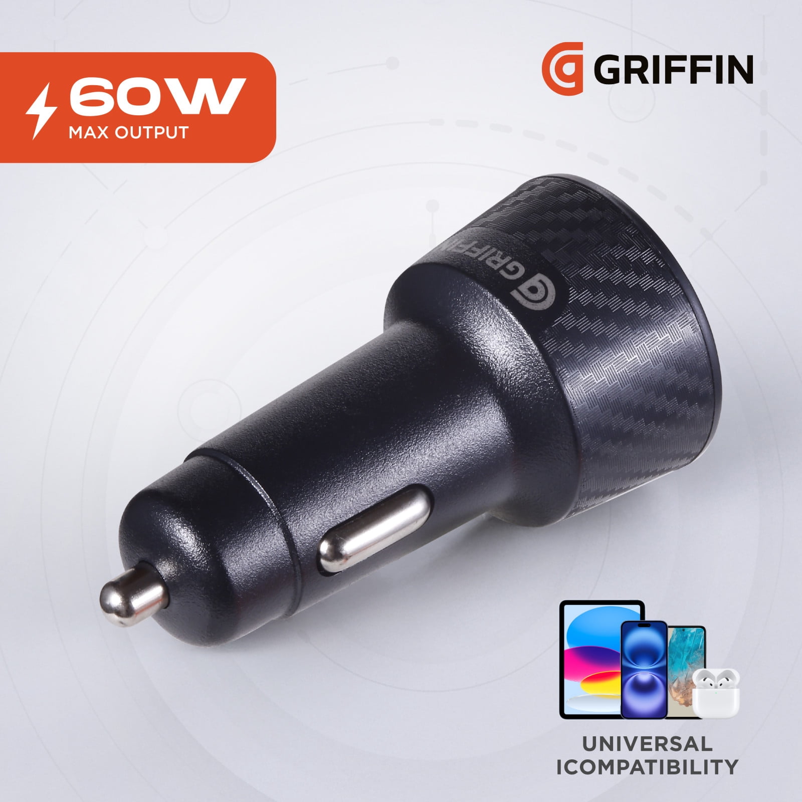 Griffin PowerJolt® 60W Dual USB-C Car Charger - Fast Charging for Laptops, Smartphones, Tablets & More,  Universal USB-C Charger for Car, Quick Car Charger, Car Charging Adapter
