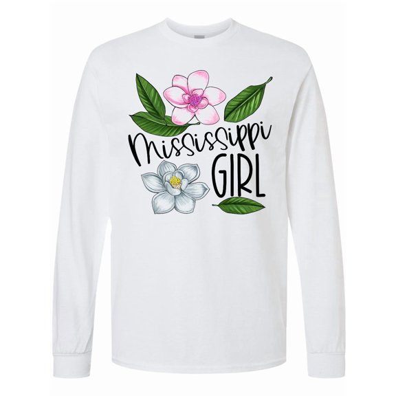 Inktastic Mississippi Girl Magnolia Flowers and Leaves Long Sleeve T-Shirt