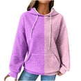 thumbnail image 3 of DDAPJ pyju Waffle Knit Hoodies for Women Color Block Hooded Sweatshirt Lightweight Drawstring Pullover Hoodie Loose Casual Textured Sweatshirts with Kangaroo Pocket Purple XL, 3 of 5