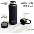 thumbnail image 2 of BluePeak Double Wall Insulated Stainless Steel Water Bottle With Straw - 24 Oz Wide Mouth Flask Thermos With Handle & Extra Lid, Keeps Drink Cold Or Hot For Sports, Hiking, Workout (Black), 2 of 5