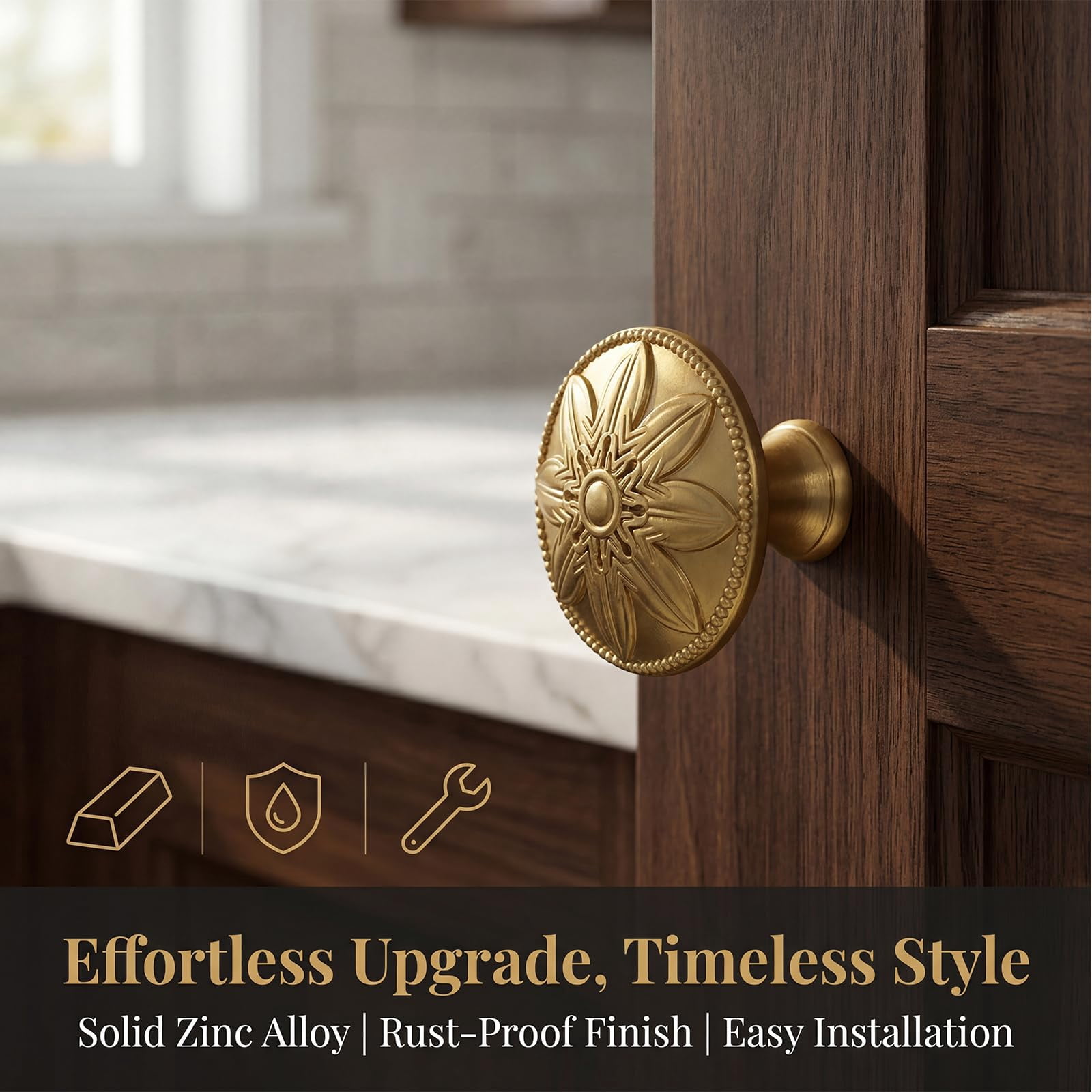 4 Pack Antique Brass Cabinet Knobs Vintage Dresser Knobs Drawer Knobs,1.4" Round Vintage Kitchen Cabinet Knobs Handles for Cabinets and Dresser Drawers Rustic
