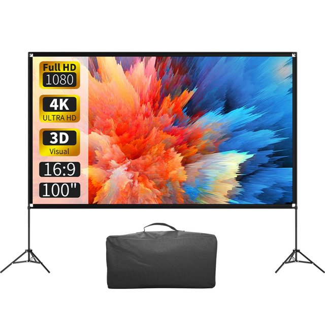 VISULAPEX - visualización de proyector con Soporte de 100 Pulgadas, 16:9 4K HD portátil para Interio