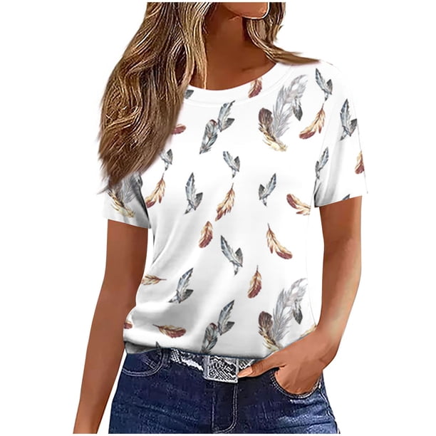 Tops de Cuello Redondo para las Mujeres de Manga Corta Impresa Casual, Camiseta de Moda para Uso Diario Y de Fiesta