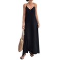 thumbnail image 3 of Women's V-Neck Sleeveless Backless Maxi Solid Suspender Robe Dress for Party Summer Black M, 3 of 10
