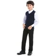 thumbnail image 6 of Toptie Kid Uniform Sweater Vest V-Neck Cotton Knit Pullover (Navy / Black)-Navy-5, 6 of 8