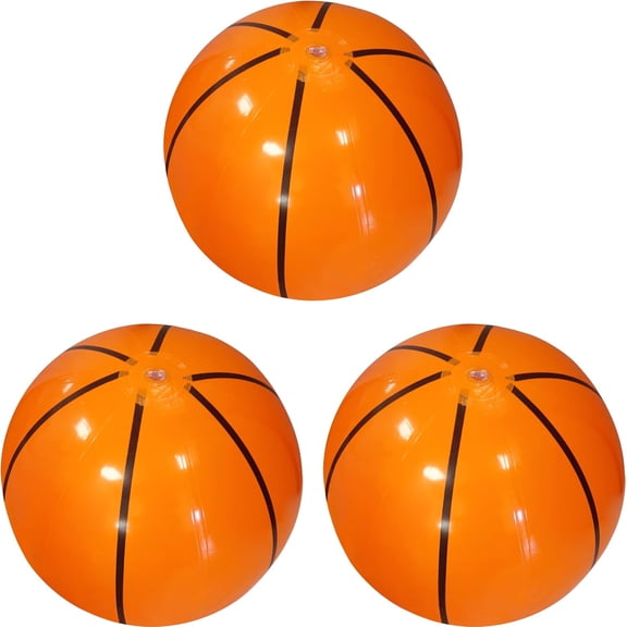 4e's Novelty 3-Pack Inflatable Basketballs 20" Beach Ball For Party Decor & Basketball Theme Games