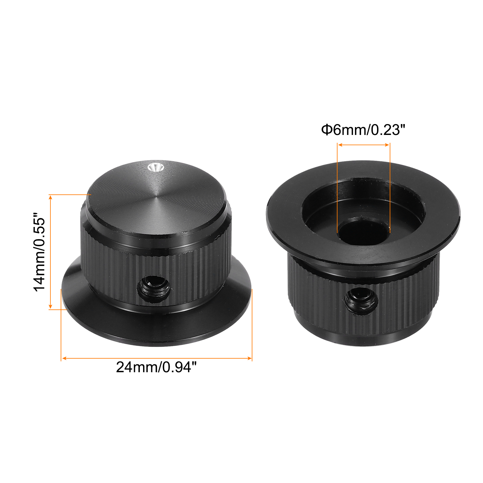 Uxcell 4 Pcs Aluminium Potentiometer Knobs, 1/4" (6mm) Universal Volume Tone Control Knobs with Round Dot Indicator for Guitar, Bass, 9/16" Black