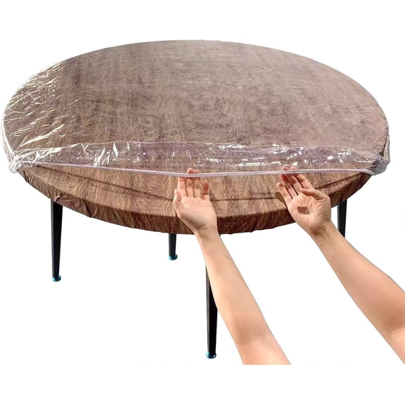    Clear Round Vinyl Fitted Tablecloth,Waterproof Oilcloth,Heavy Duty Elasticized Table Cover,Plastic Table Cover Protector for 37-56" Table