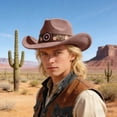 thumbnail image 2 of Felt Cowboy Hat Wide Brim Flower Embroidered Belt Western Sun Hats Casual Party Beach Jazz Cap for Men Women Unisex, 2 of 6