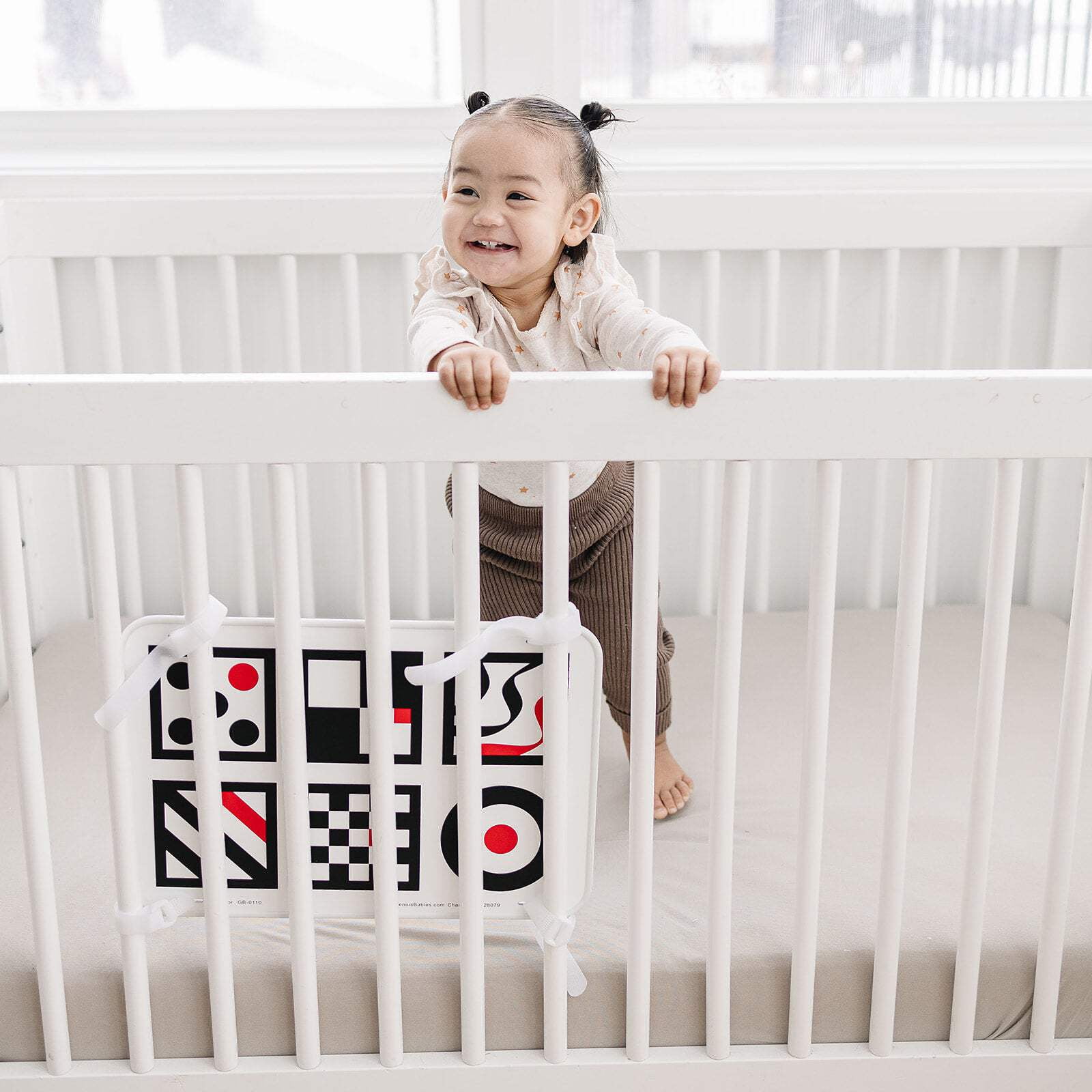 Genius Babies Large Baby Crib Mirror with High-Contrast Images, Safe Rubber Frame, Velcro Attachment (11" x 16")
