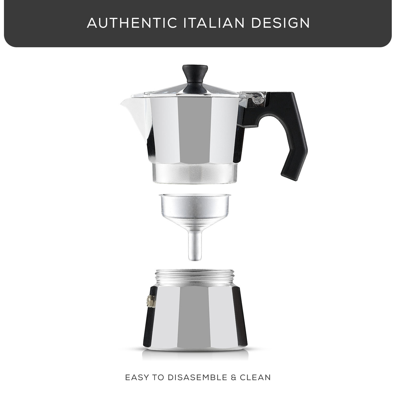 Italian Moka Pot Stovetop Aluminum Espresso Maker Percolator [3 Cup]- Ombre Silver