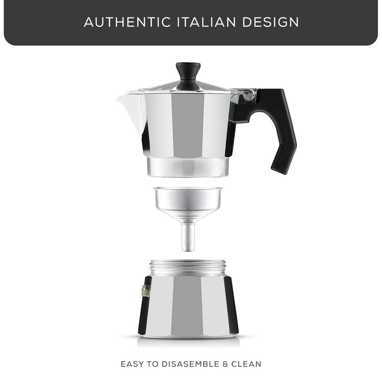 JoyJolt Italian Moka Pot 6-Cup Stovetop Aluminum Espresso Maker, Black