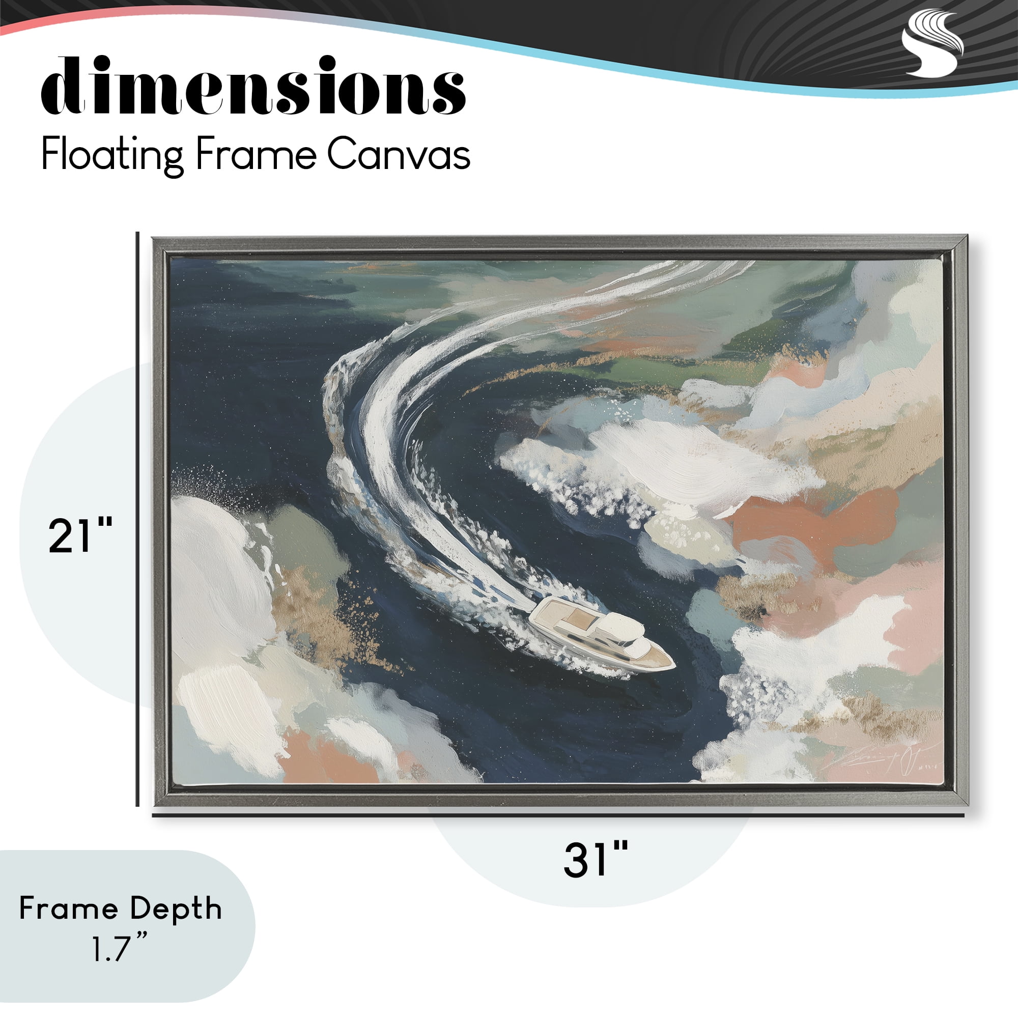 Stupell Industries Boat Wake From Above Gray Framed Floater Canvas Wall Art, design by Chromatic Storm Studio