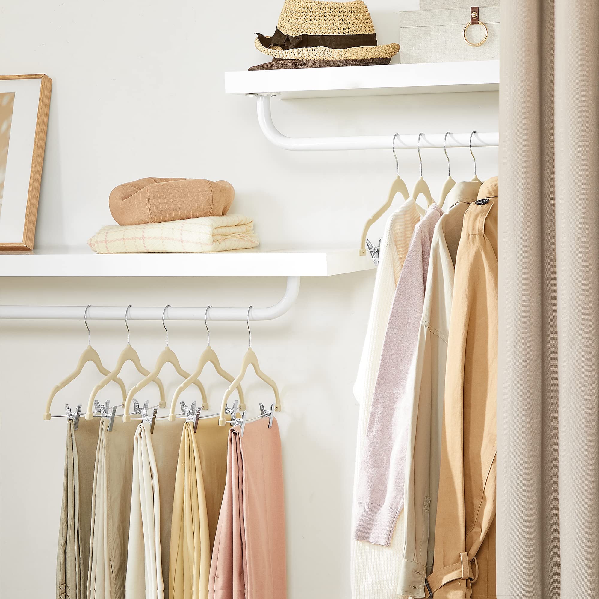 Cozymood Velvet Pants Hangers 24 Pack, Velvet Hangers with Adjustable Clips Non-Slip for Skirts Coats Dresses Beige