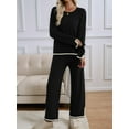 thumbnail image 6 of Womens Two Piece Outfits Casual Long Sleeve Knit Sweater Tops Matching Wide Leg Pants Tracksuit Lounge Sets Black S, 6 of 7