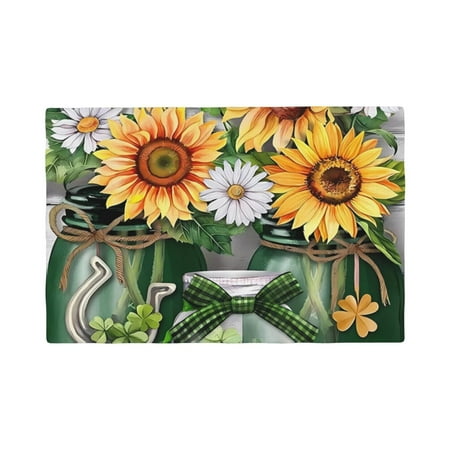 

Placemats Set of 6 Green Lucky Grass Clover Sunflower Place mats for Dining Table Indoor/Outdoor Cute Heat Resistant Washable Table Mats(18 x 12 )