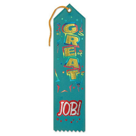 Pack of 6 Green "Great Job! Award" School Award Ribbon Bookmarks 8"