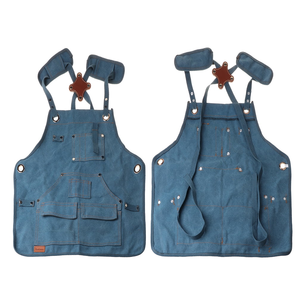 BOOYOU Children Durable Goods Heavy Duty Waxed Unisex Canvas Work Apron with Tool Pockets Cross-Back Straps Adjustable For Woodworking Painting