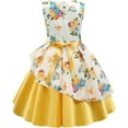 thumbnail image 3 of Elegant Girls' Floral Print Dress Evening Performance Dress, Holiday Performance Dress Princess Dress Special Occasion Dress Princess Dresses Yellow, 3 of 7