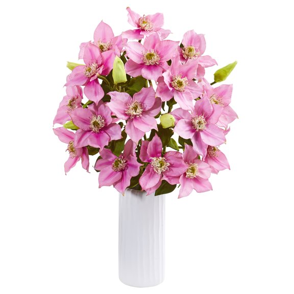 Nearly Natural 21” Anemone Artificial Arrangement in White Vase