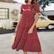 thumbnail image 5 of Vestido de mujer con estampado de lunares, manga corta, manga abullonada, vestido largo informal con lunares Fridja  qw1185, 5 of 6