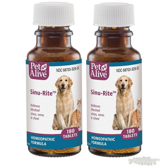 PetAlive Sinu-Rite Cat and Dog Nasal Congestion Relief - Homeopathic Tablets - Supports Cat Sinus Congestion, Runny Nose, Facial Pressure - Sneezing and Respiratory Support - 2 Pack, 360 Count