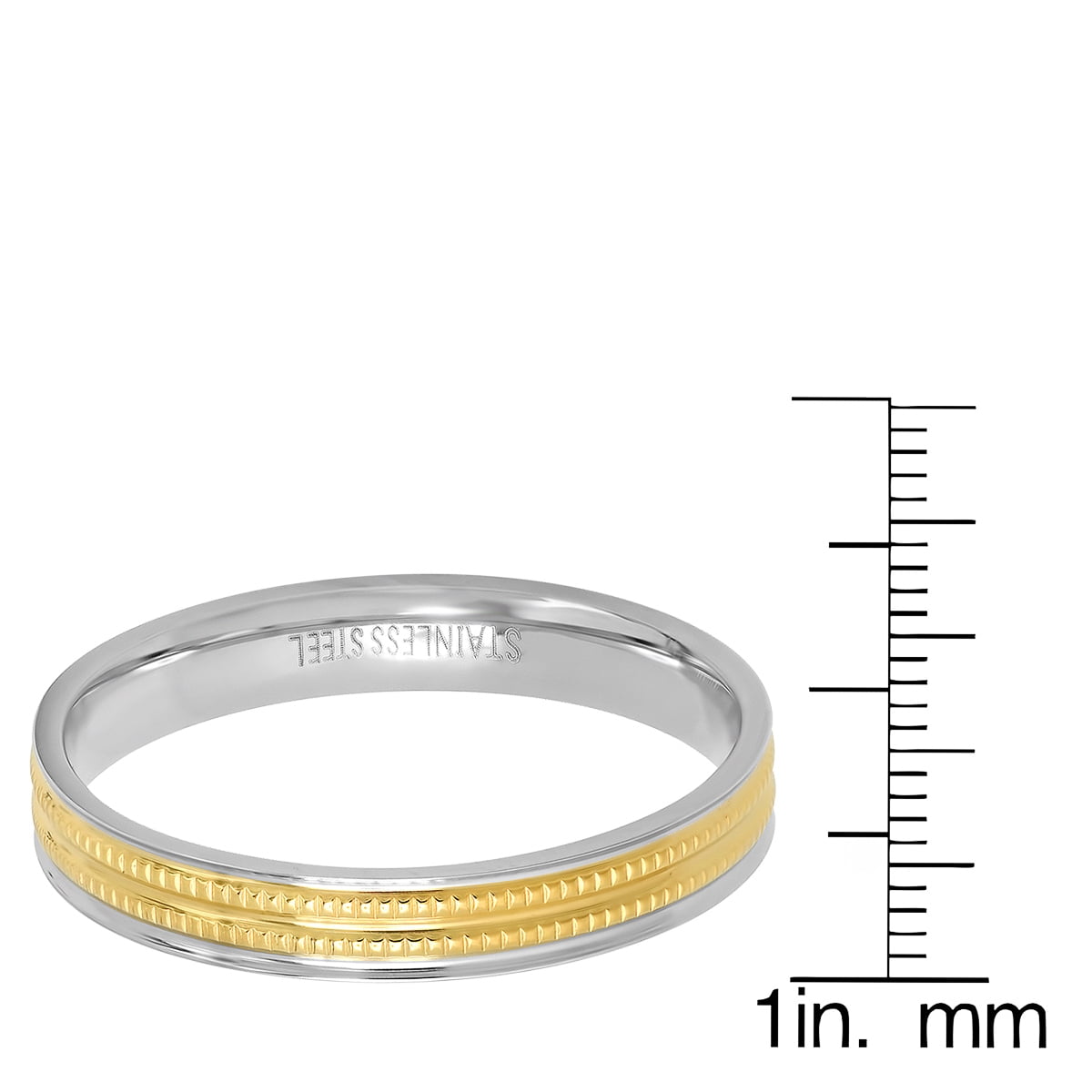 Men's Two Tone Stainless Steel and 18K Gold Plated Stainless Steel Double Milgrain Thin Band Ring
