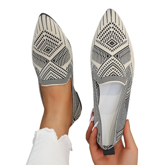 IUJSOY Women's Flats Black Flat Sheos Closed Pointed Toe Ballet Shoes Slip on Knit Mesh Dress Shoes
