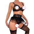 thumbnail image 4 of Gibobby Ropa interior mujer sexy Conjunto de Liguero con Sujetador de Encaje, Lencería Elegante y Exquisita para Mujer para Noche de Bodas, Luna de Miel y Más(Negro, M), 4 of 5
