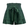 thumbnail image 5 of SMihono Womens Cotton And Linen Casual Bandage Comfy Solid Elastic Waist Loose Shorts Pants Ruffle Pleated Tiered Layer Mujer Verano Cute Hippie Shorts Army Green 14, 5 of 7