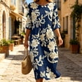 thumbnail image 6 of VBVC Women's and Women's Plus 3/4 Sleeve Midi Dress, Summer Casual Crew Neck Dress For Women, Ladies' Loose Fit Floral Dress with Pockets,Navy,S-5XL, 6 of 8