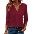 thumbnail image 3 of Zeagoo Womens Stylish Design V-Neck Blouse Long Sleeves Pleated Business Casual Tunic Tops, 3 of 6