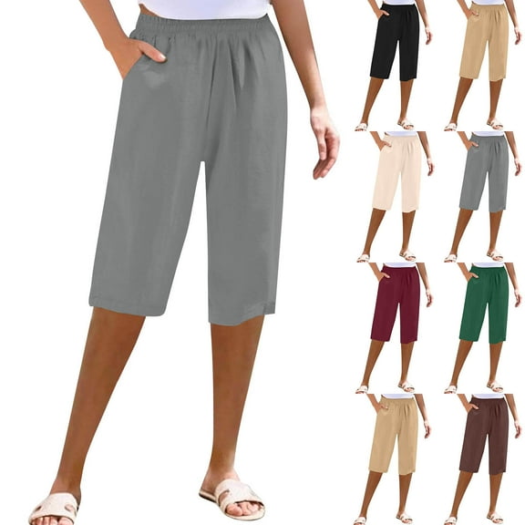 huaimei Womens Capris Pants Cozy Wide Legs Cropped Pant Capri Casual Running Jogger Pants Solid Color Camping Workout Capri Trousers with Pockets