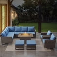 thumbnail image 2 of POCASSY 8PCS Patio Furniture Set with Fire Pit Table - All Weather Brown Wicker Outdoor Sectional Sofa with 41" Rectangular Propane Firepit Table Outdoor Conversation Set for Deck, Porch - Blue, 2 of 19