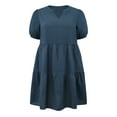 thumbnail image 4 of GRACE & GRANDEUR Women's Plus Size Gingham Dress Plaid Notch Neck Puff Sleeve Midi Tiered Casual Spring Summer Dresses with Pockets 1X Navy Blue, 4 of 6