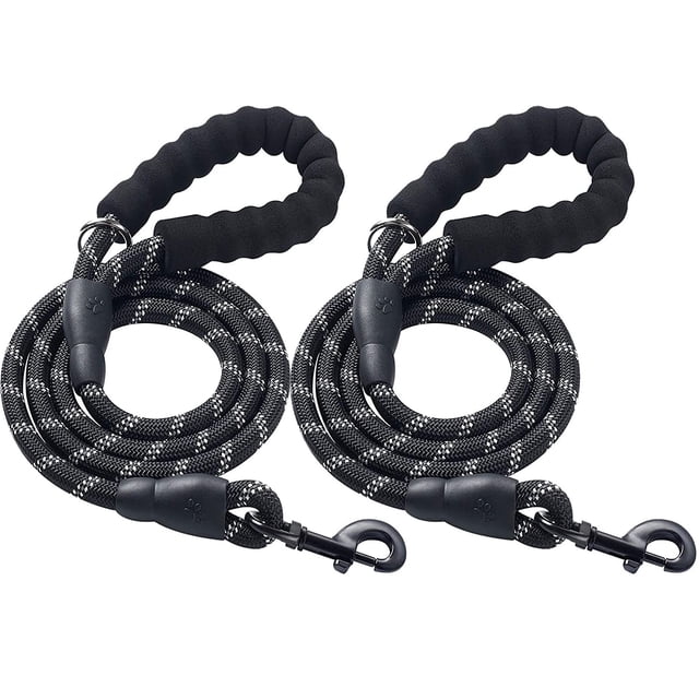 2 Pack 5 FT Heavy Duty Dog Leash with Comfortable Padded Handle Reflective Dog leashes for Medium Large Dogs(BLACK+BLACK)