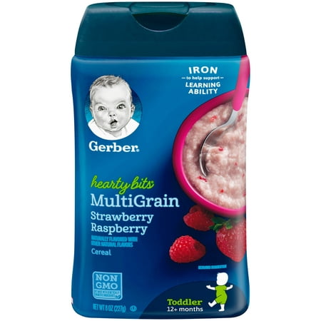 GERBER Hearty Bits Multigrain Strawberry Raspberry Baby Cereal, 8 (Best Natural Baby Cereal)