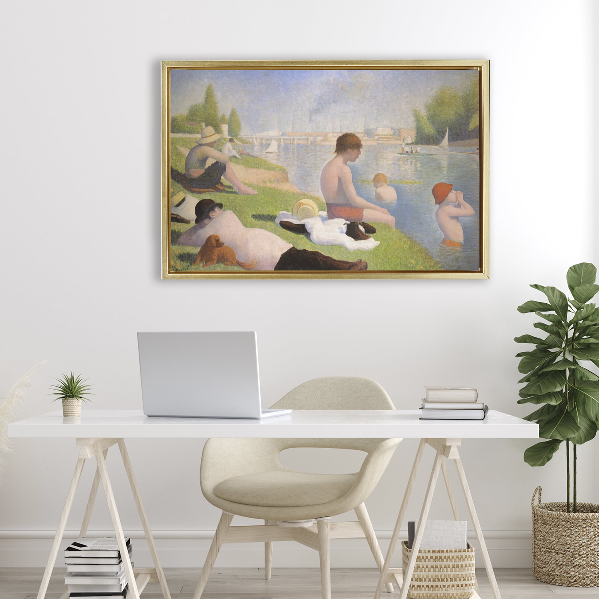Stupell Industries Afternoon Bathers Georges Seurat Gold Framed Floater Canvas Wall Art, design by Georges Seurat