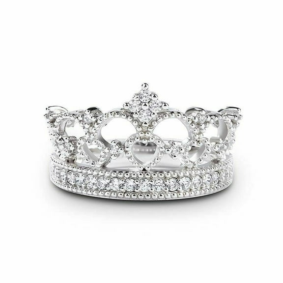 HeartsAndYou 2.5ct Round Cut Moissanite Crown Princess Engagement Ring for Women 18k White Gold over Silver