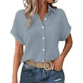 thumbnail image 3 of TTUHYWXI Womens Gauze Shirts Button Down Dress Shirts Casual Short Sleeve Textured Collared Summer Work Blouse Camping Clothes (Grey, XXL), 3 of 9