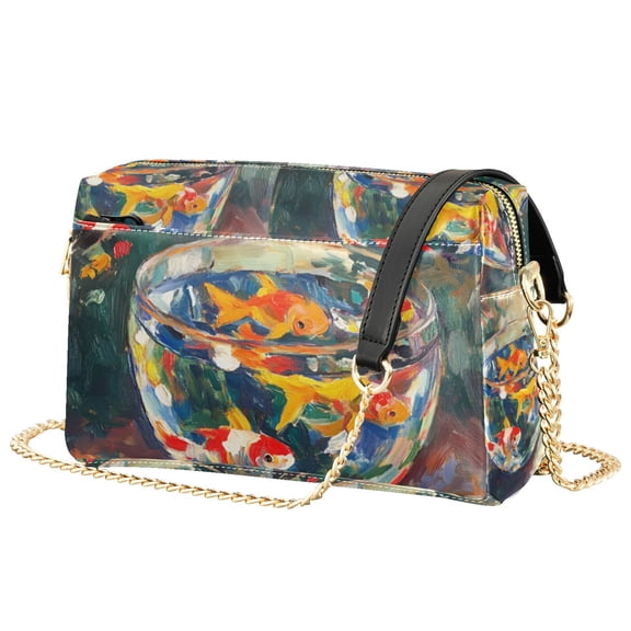 FORMRS Women Crossbody Purse with Chain Strap Vegan Leather Shoulder Handbag, Colorful Goldfish