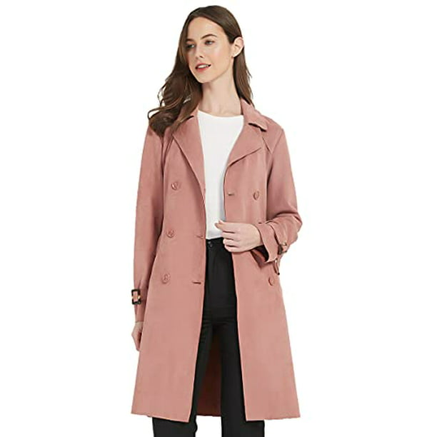 Giolshon Women's Faux Suede Trench Coat Classic Long Double Breasted ...