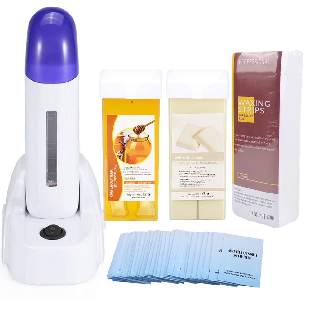 iMeshbean Milk Honey Roll on Wax Warmer Kit Depilatory Roll on Wax Roller Kit with Heater Roller