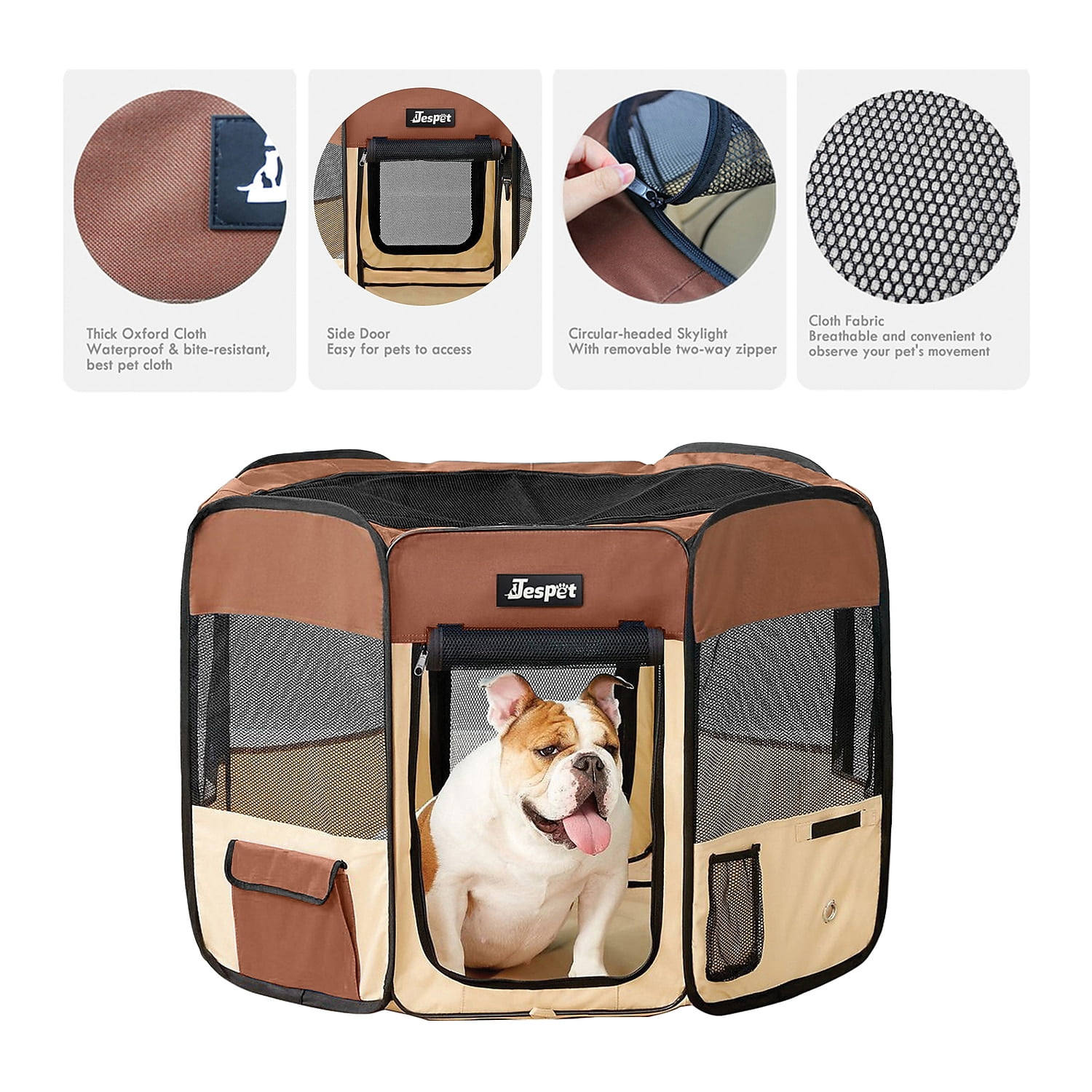 212 Main PPP-36CF 36 in. Soft Pet Playpen, Brown & Beige - Small